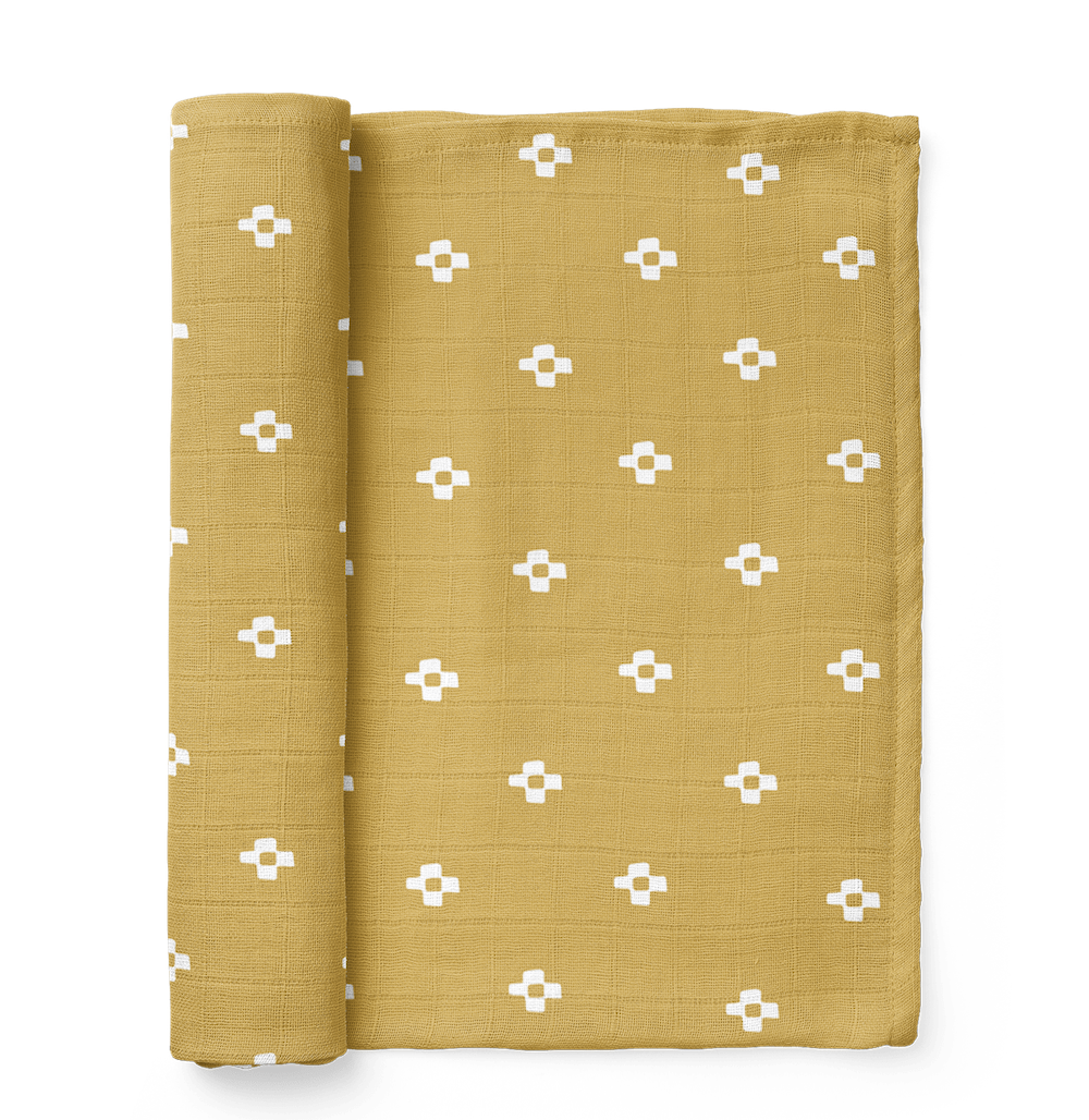 Boho Squares citrus yellow baby blanket