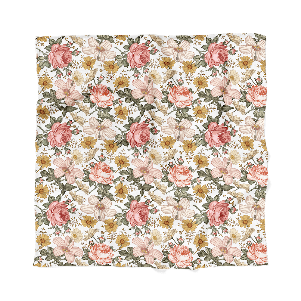 Mini wander swaddle with beautiful garden flowers like hibiscus, rose and daisies. The swaddle is made of 100% muslin cotton which is light and breathable to newborn baby
