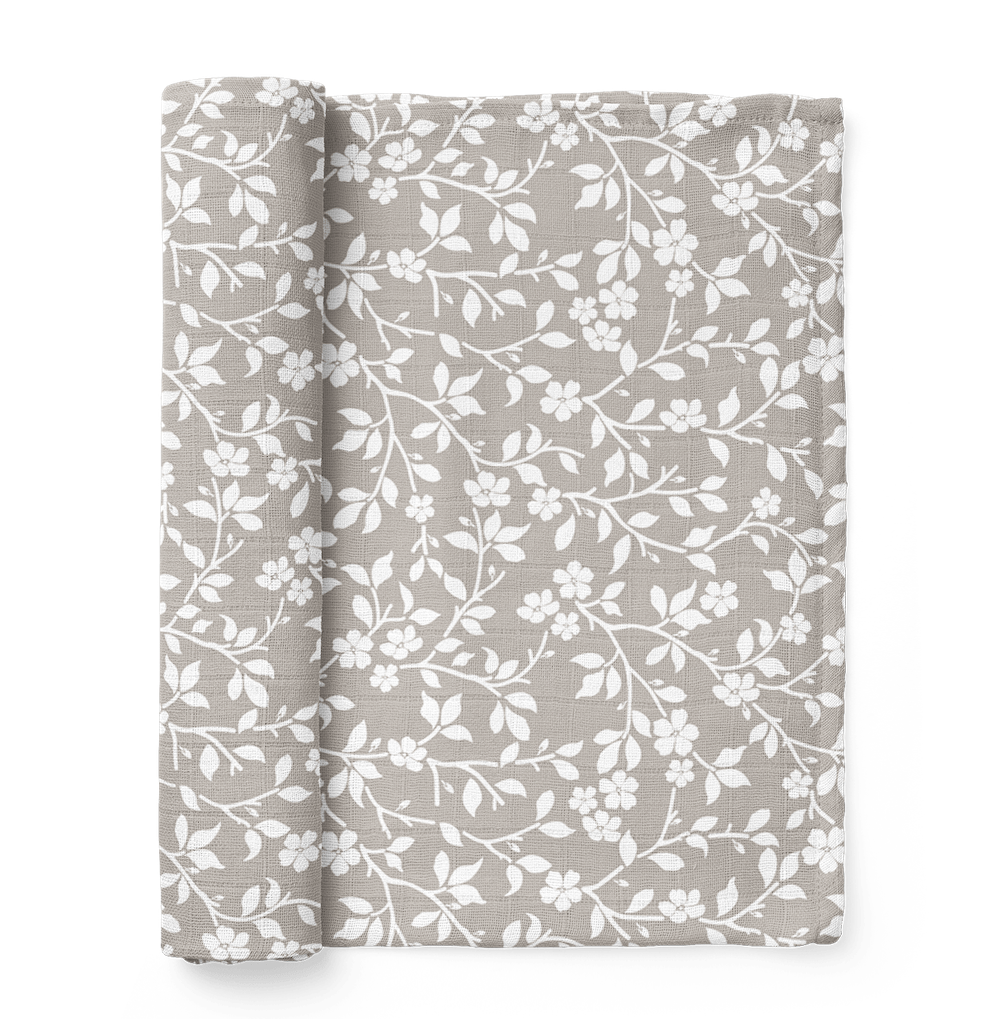 half folded swaddling muslin blanket, gray baby blanket, cotton swaddle blankets