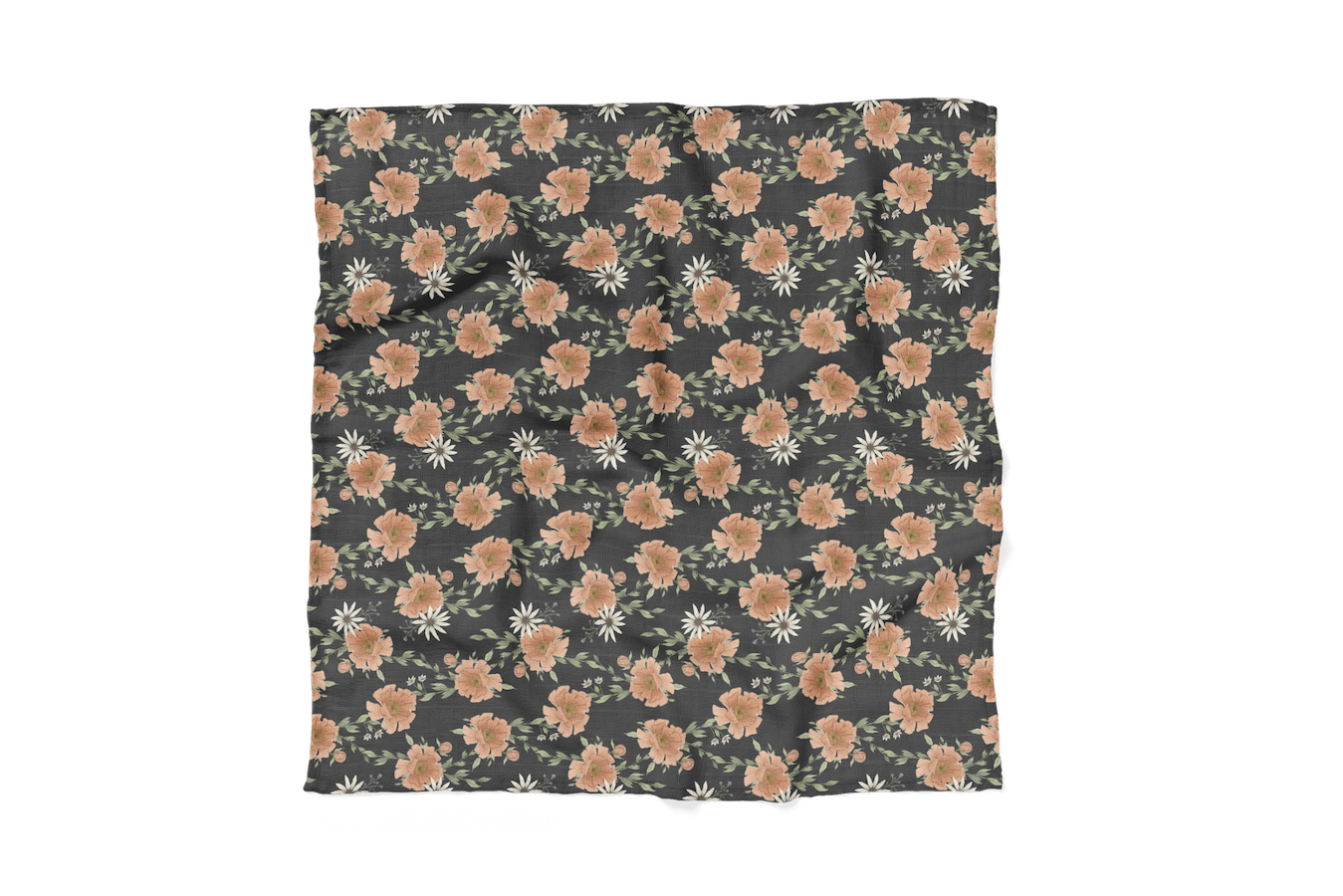 a peony bloom charcoal gray cotton swaddle for babies in a pretty timeless vintage style