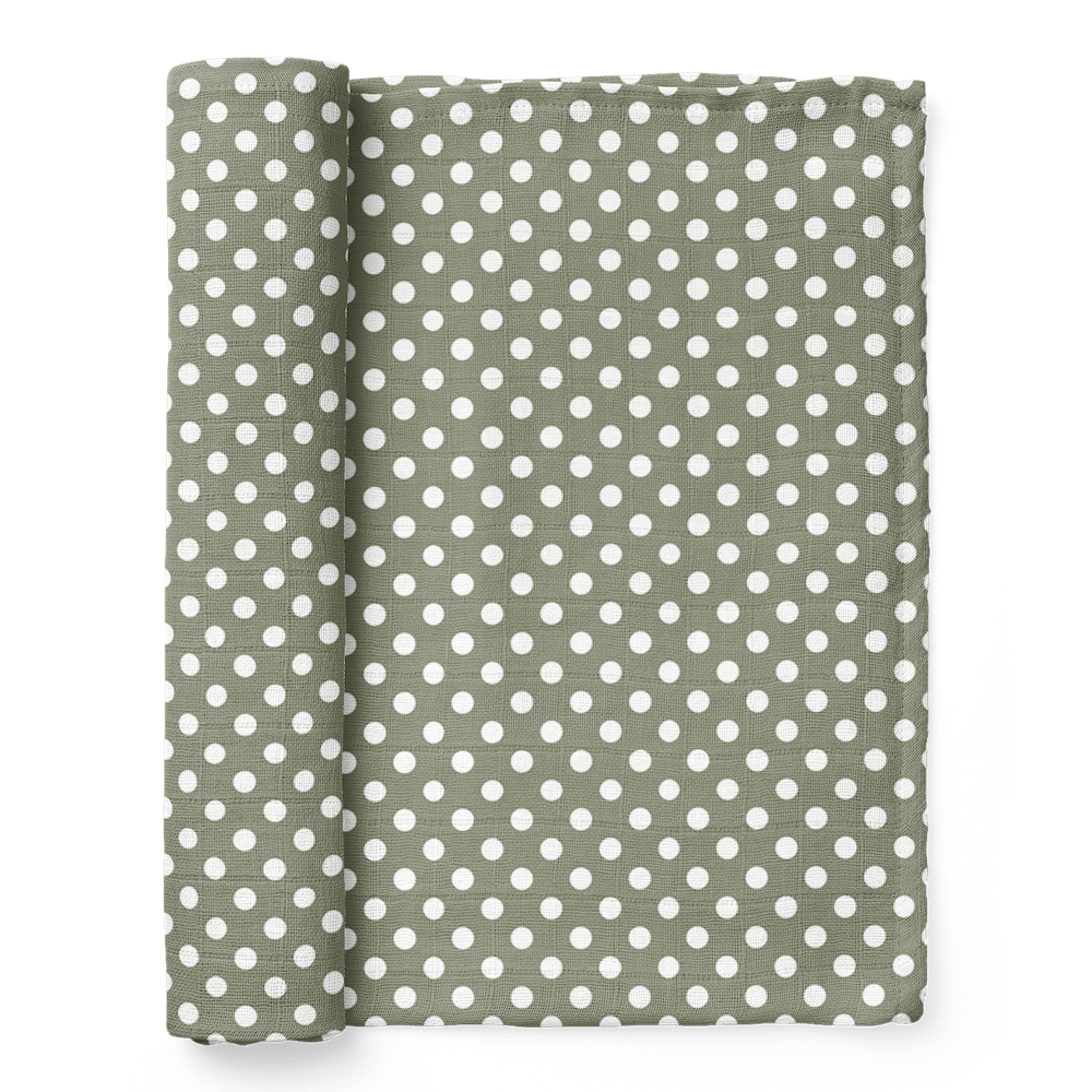 polka dot sage green swaddle blanket half rolled