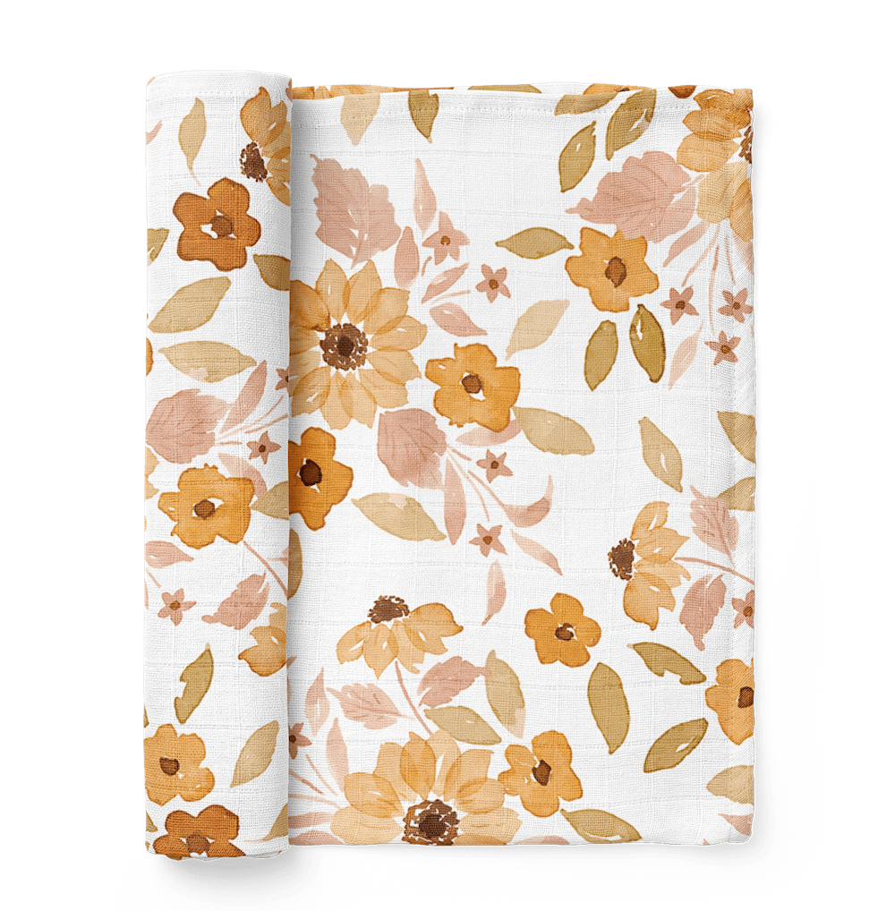 A photo of our sunflower baby blanket perfect for autumn babies