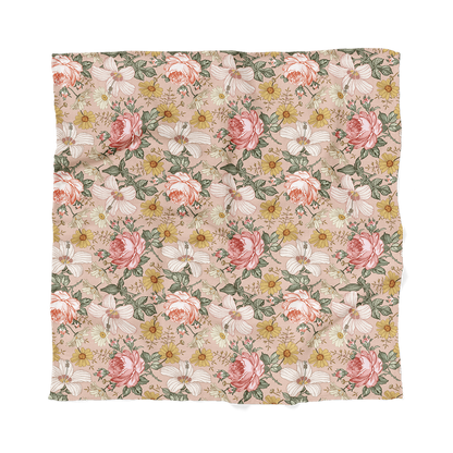 Swaddle with pink vibes which has prints of white hibiscus, pink roses and yellow daisy