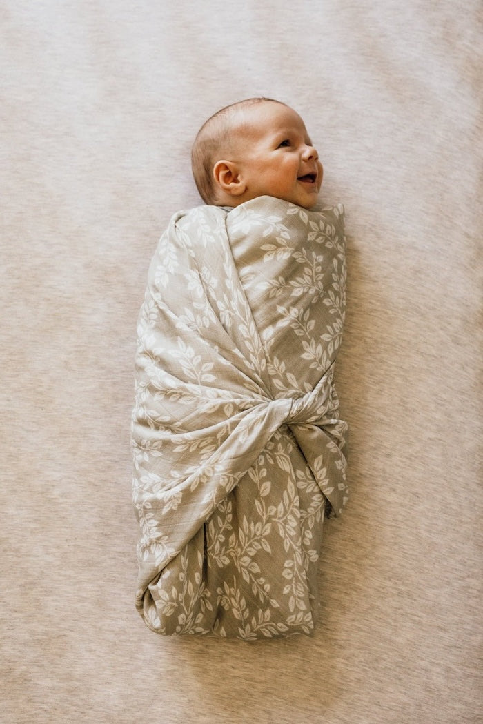 beautiful baby boy wrapped in a gender neutral newborn swaddle sack