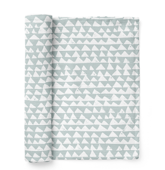 Blue swaddle blanket in the triangle check swaddle design
