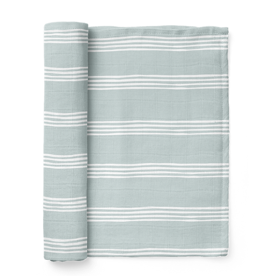 stripe baby swaddle in the color blue for baby boy made from high quality cotton muslin fabric
