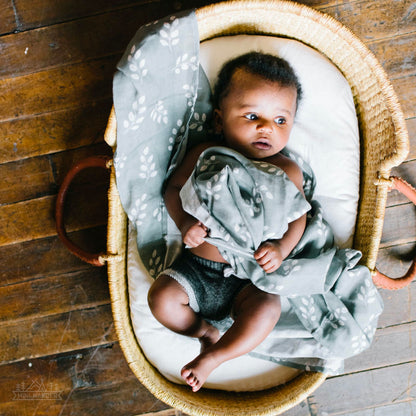 Swaddle Leaves Stormy Blue
