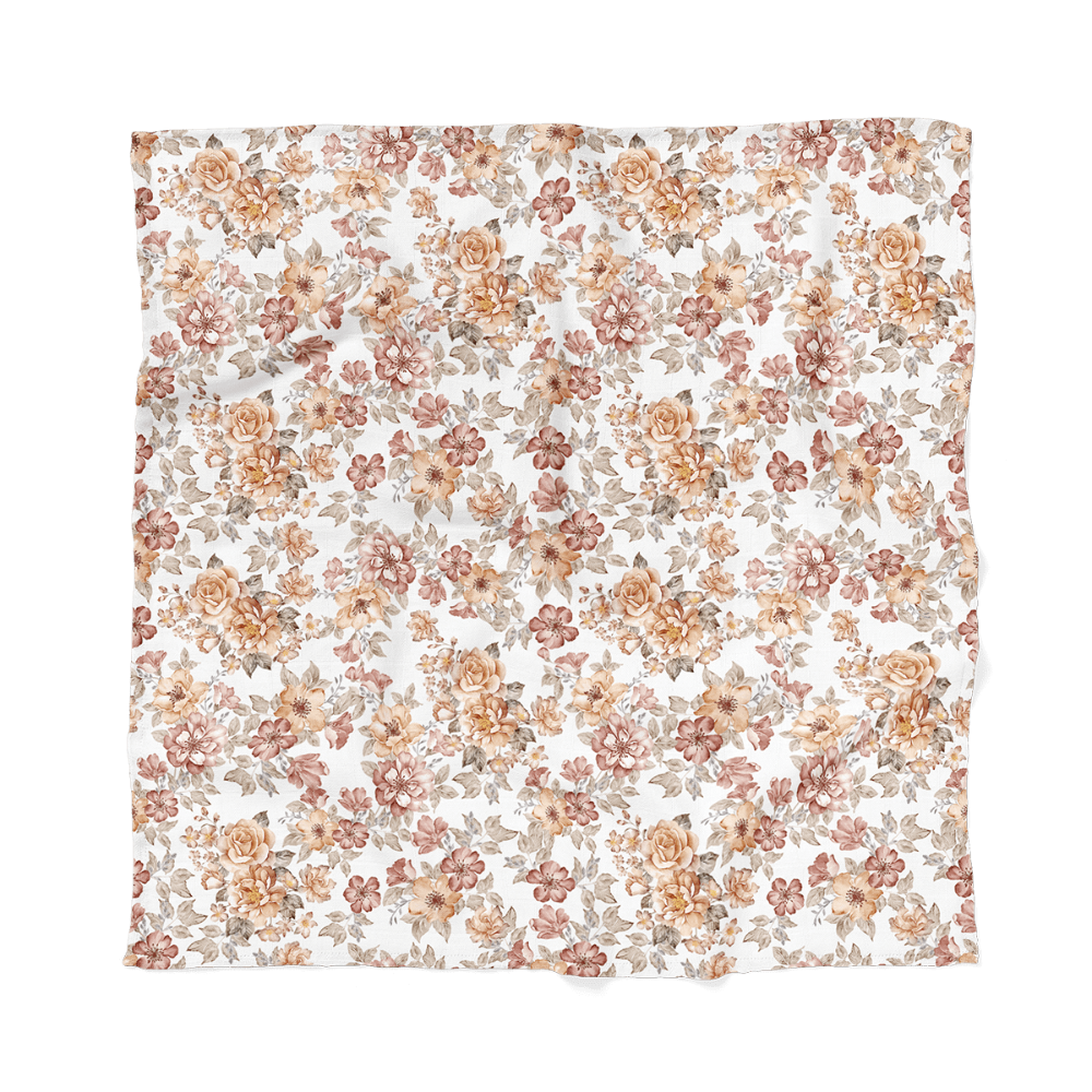 Mini Wander sunset garden floral flat sheet made of stunning primroses, peonies, and creamy foliage in vintage sunset hues.